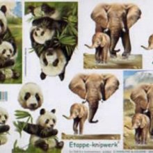 Feuilles à découper 3D Eléphants et Panda
